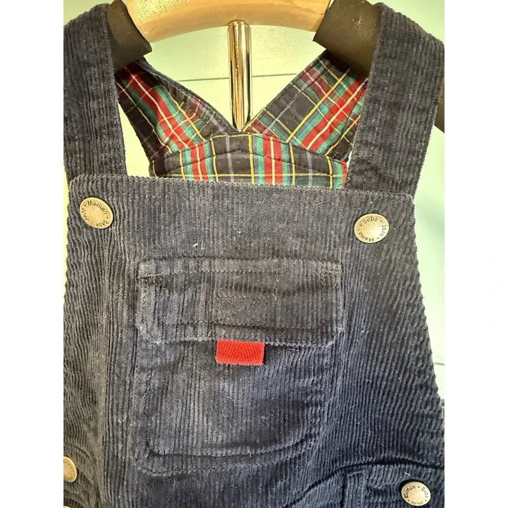 Blue Corduroy Overalls by Jojo Maman Bebe‎ Size 2/3 Years. Tartan Plaid Accents